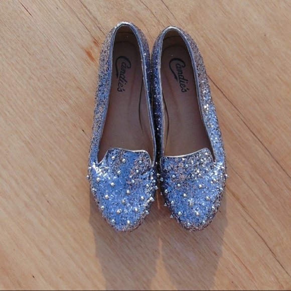 Candie's Shoes - Spiked Sliver Glitter Candies Flat size 7
